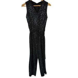 Alexa B Nites Women’s Black Sequin Silver Metallic Sleveless Jumpsuit